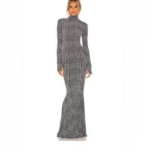 Norma kamali long sleeve turtle fishtail gown in glen plaid new years dress